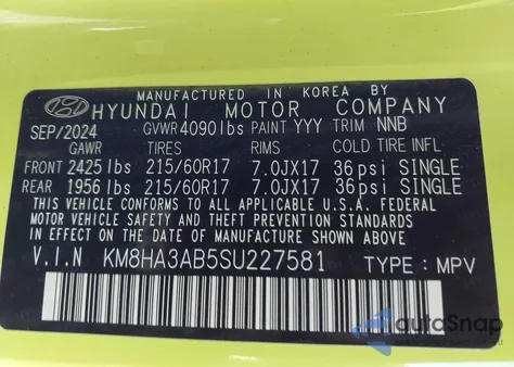 2025 Hyundai Kona Se z USA, uszkodzony, nr VIN KM8HA3AB5SU227581